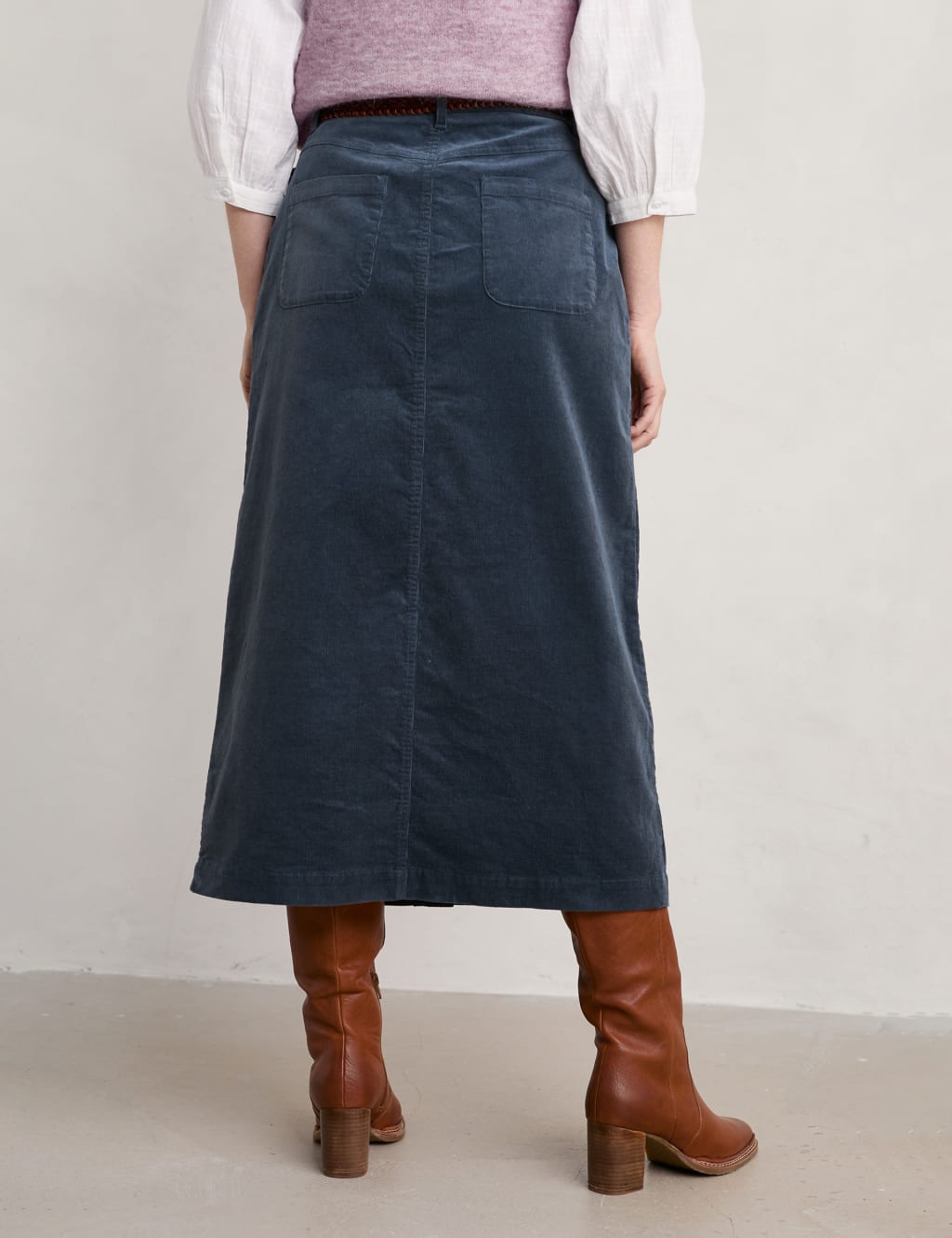 Cord Button Front Midi A Line Skirt image 4