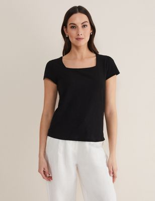 Phase Eight Womens Pure Cotton Square Neck Top - 18 - Black, Black