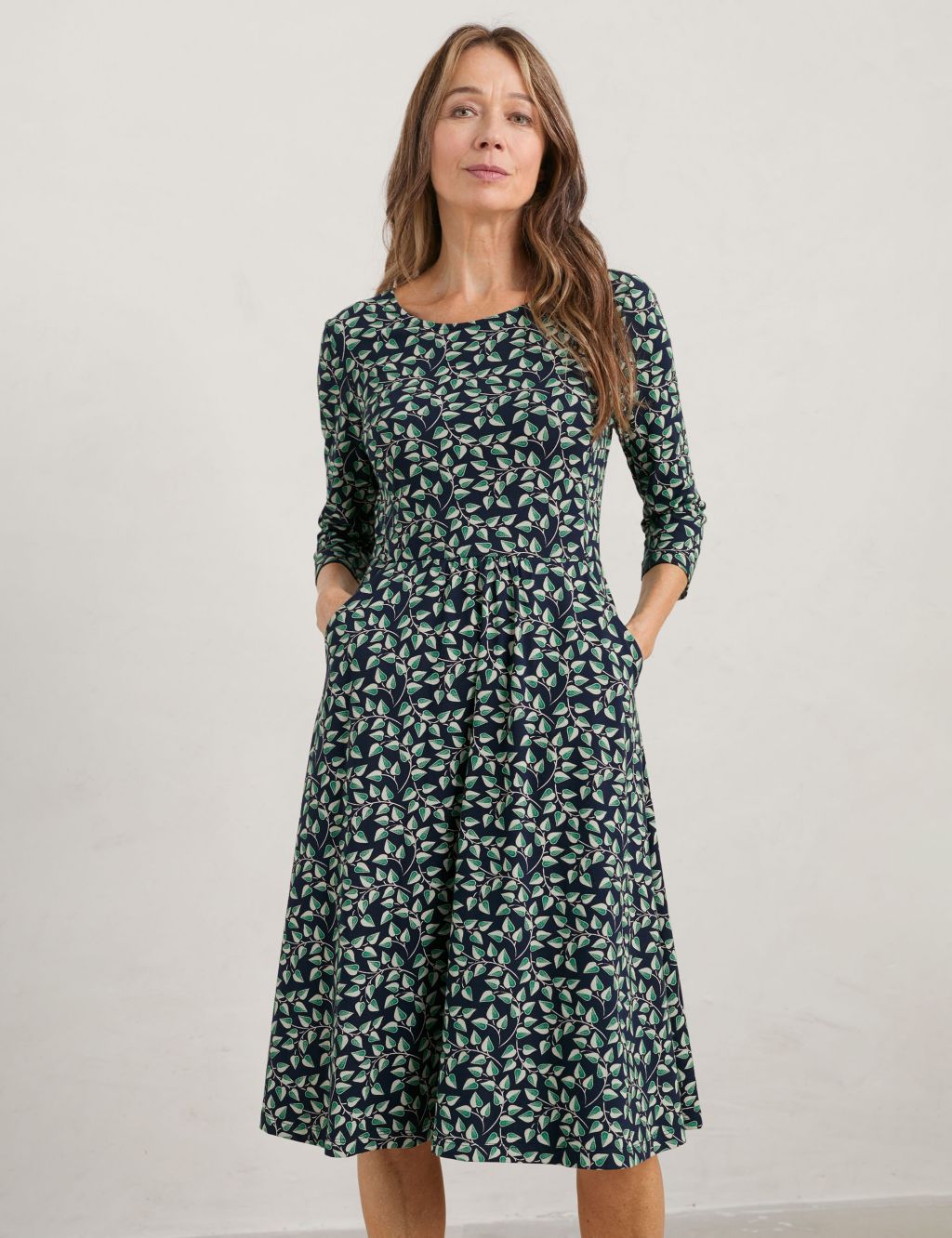 Cotton Rich Floral Midi Waisted Dress image 1