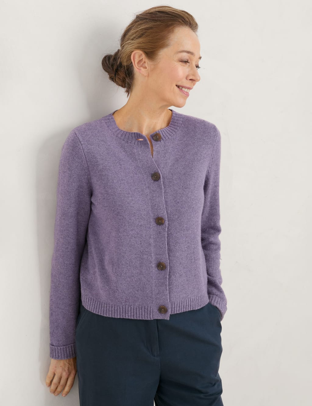 Merino Wool Rich Crew Neck Cardigan image 2
