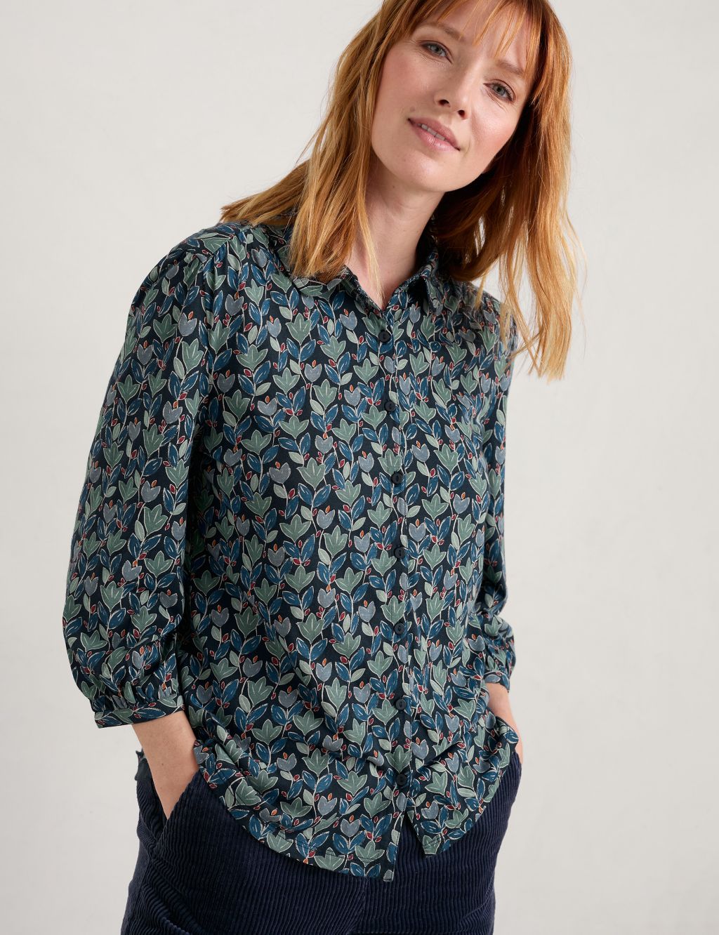 Cotton Modal Blend Floral Collared Shirt image 3