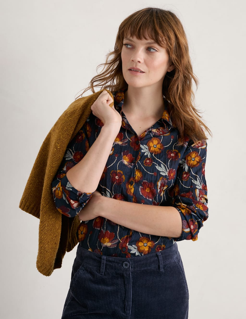 Organic Cotton Floral Textured Collared Shirt image 3