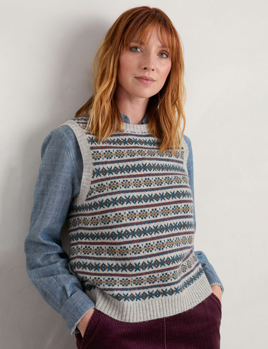Merino Wool Rich Fair Isle Knitted Vest image 3