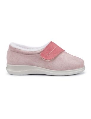 Hotter Women's Wrap Suede Riptape Moccasin Slippers - 4 - Light Pink Mix, Light Pink Mix