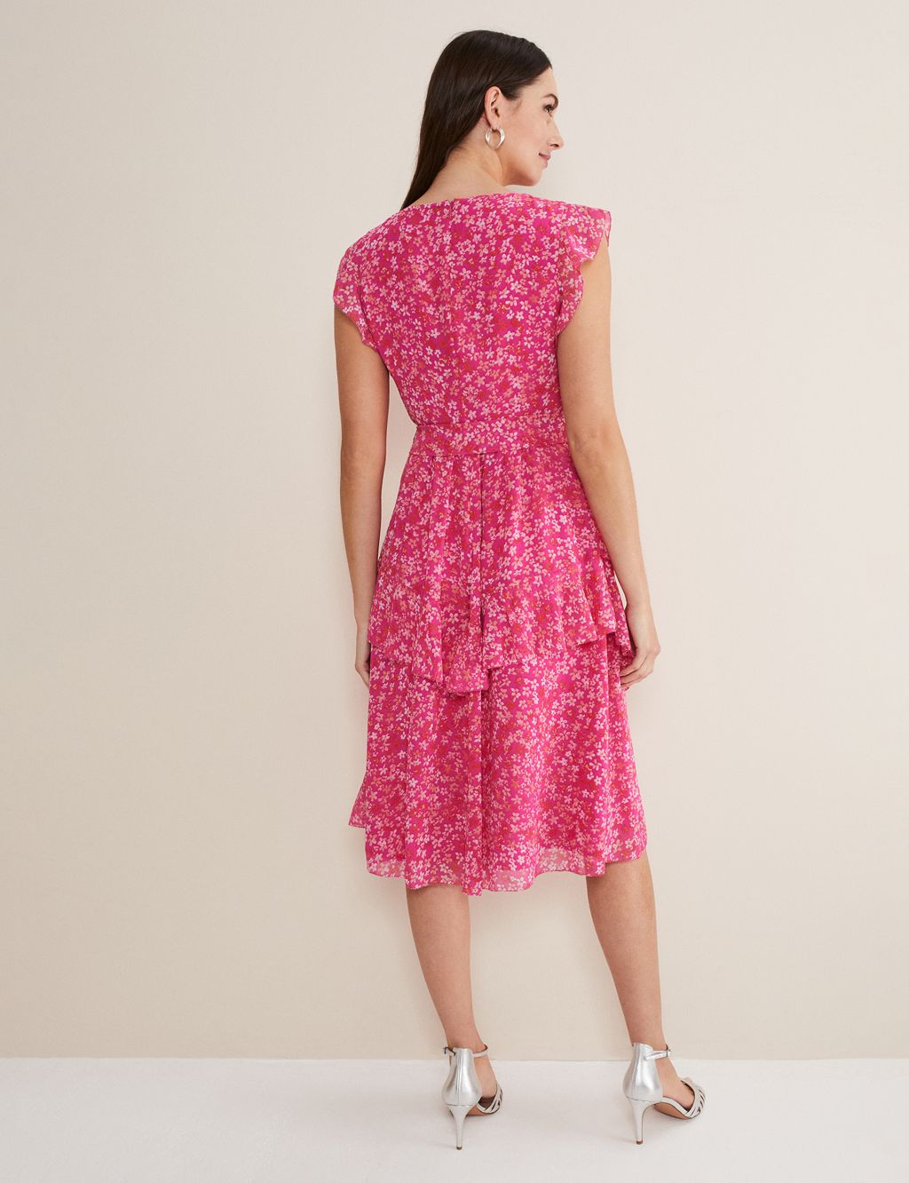 Floral V-Neck Ruffle Knee Length Tea Dress image 3