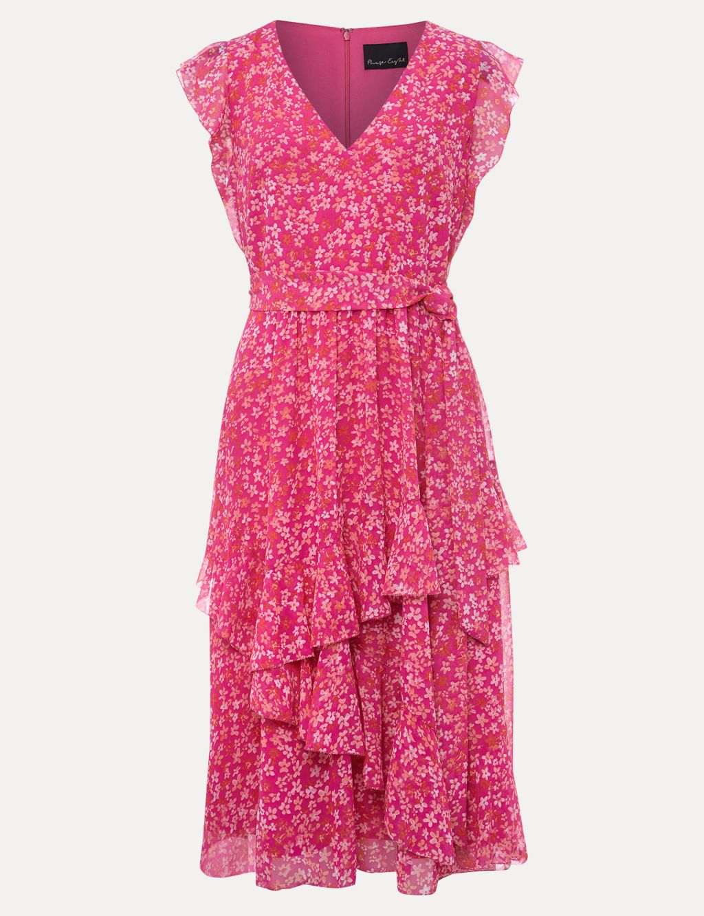 Floral V-Neck Ruffle Knee Length Tea Dress image 2