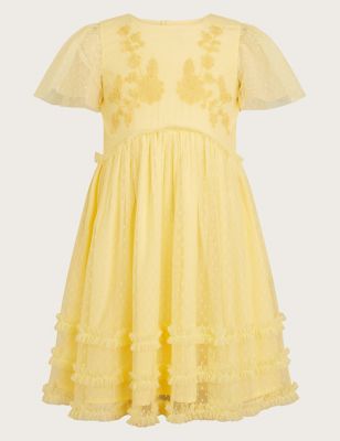 Monsoon Girls Embroidered Dress (3-13 Yrs) - 2y - Yellow, Yellow