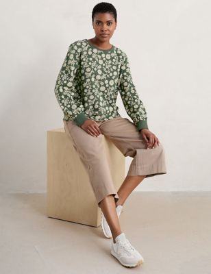 Seasalt Cornwall Womens Organic Cotton Floral Sweatshirt - 8 - Green Mix, Green Mix