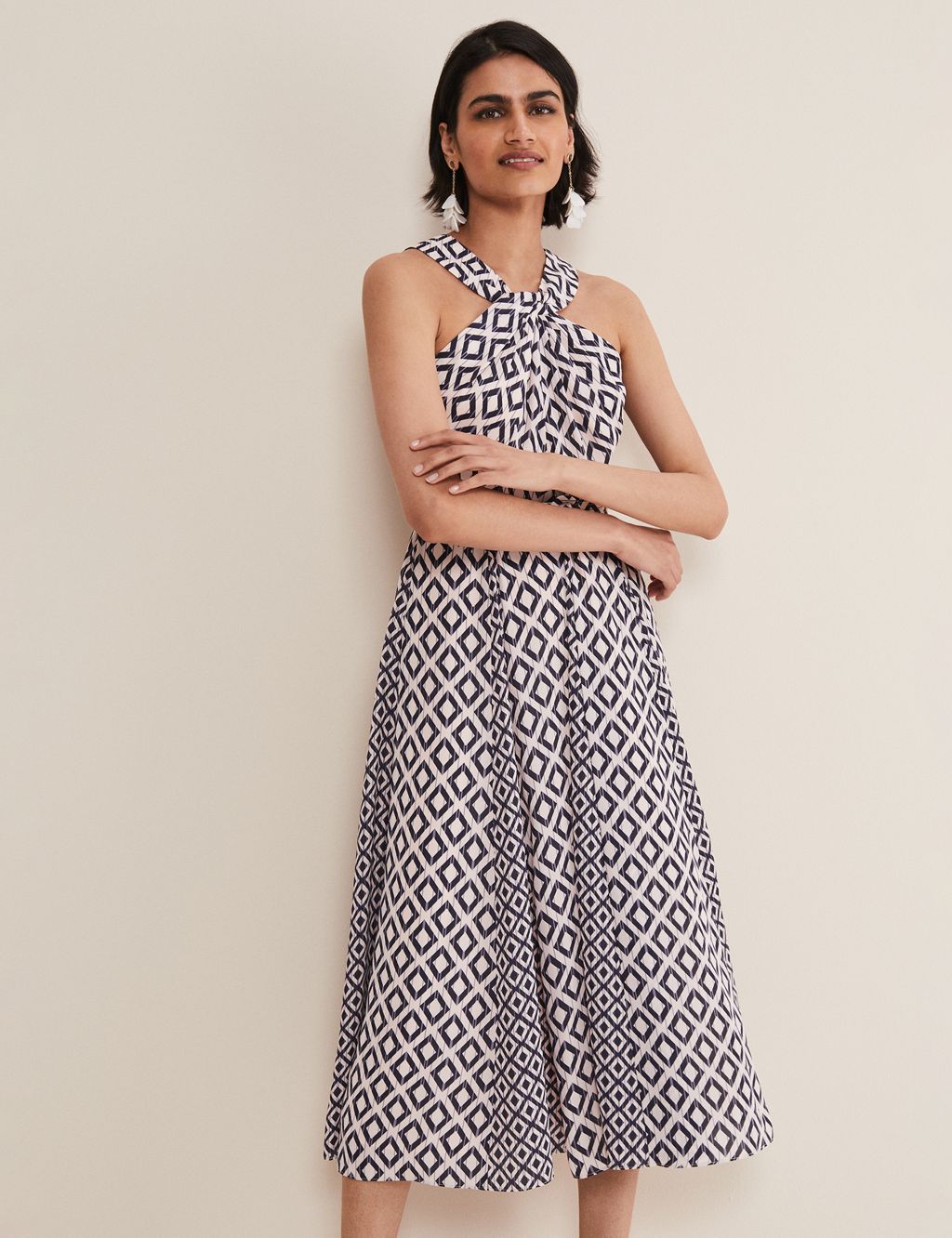 Printed Strappy Belted Midi Swing Dress image 4