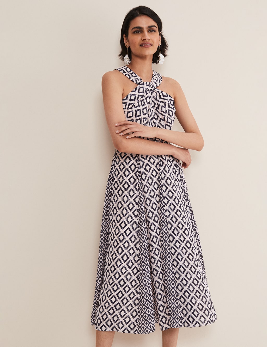 Printed Strappy Belted Midi Swing Dress image 5