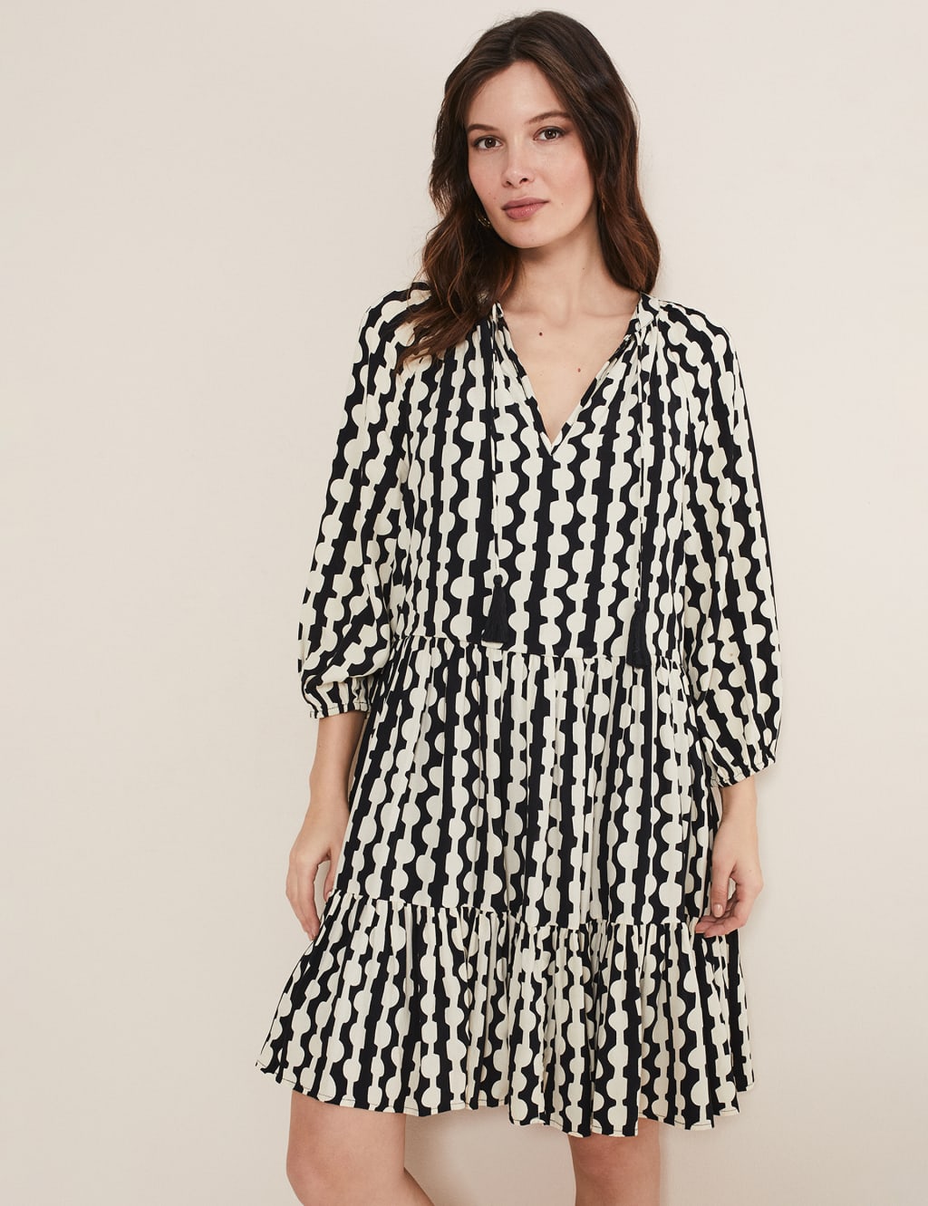 Printed V-Neck Mini Tiered Swing Dress image 1