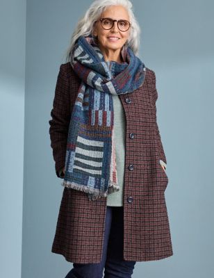 Seasalt Cornwall Womens Wool Blend Checked Collared Coat - 10 - Purple, Purple