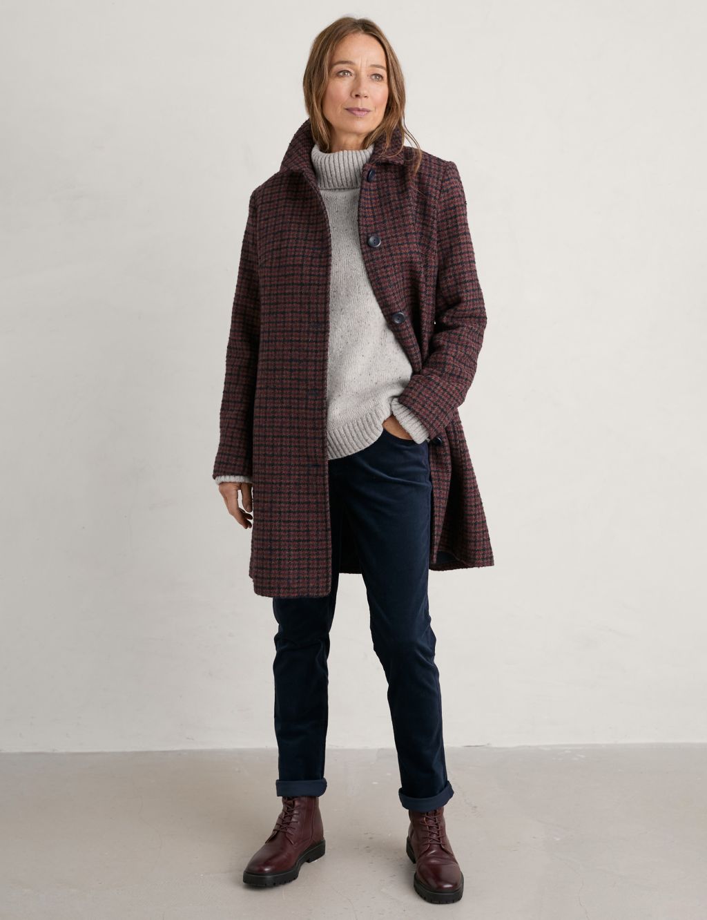 Wool Blend Checked Collared Coat image 2
