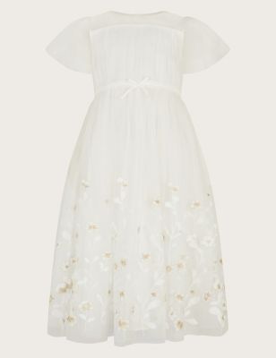 Monsoon Girls Embroidered Floral Dress (3-13 Yrs) - 3y - Ivory, Ivory