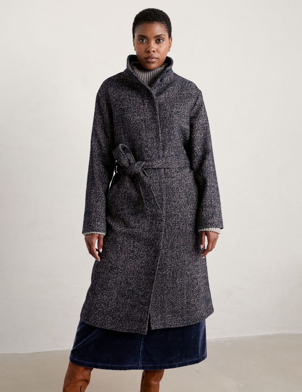 Wool Blend Textured Belted Longline Coat image 4
