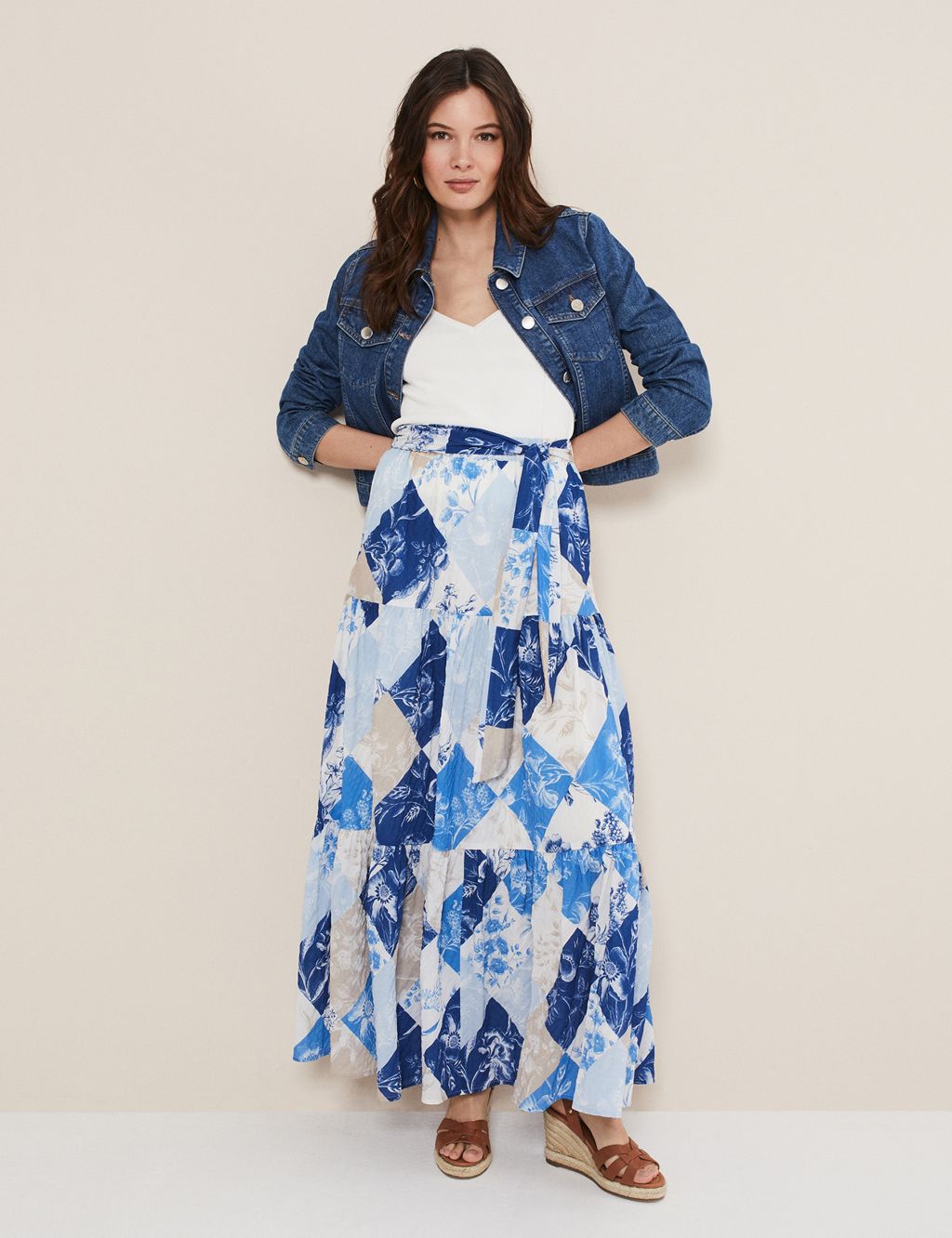 Printed Belted Maxi Tiered Skirt image 1