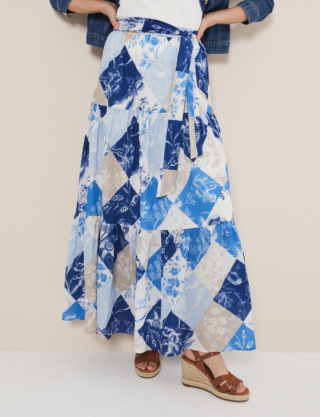 Printed Belted Maxi Tiered Skirt image 4