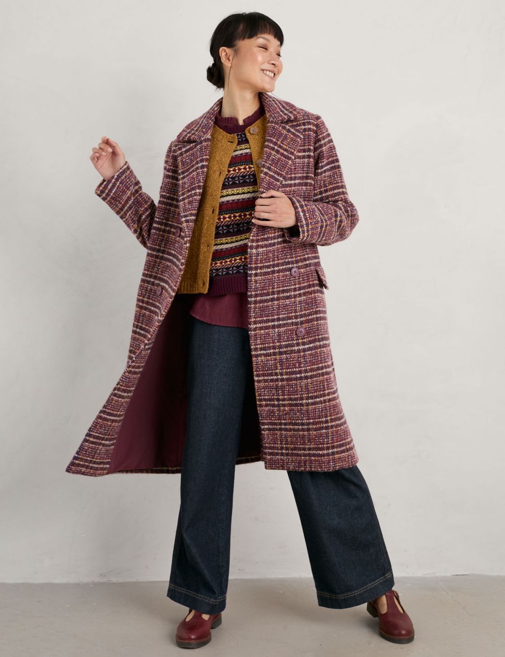 Wool Blend Checked Longline Duster Coat image 3