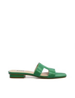 Dune London Women's Leather Block Heel Sliders - 6 - Green, Green