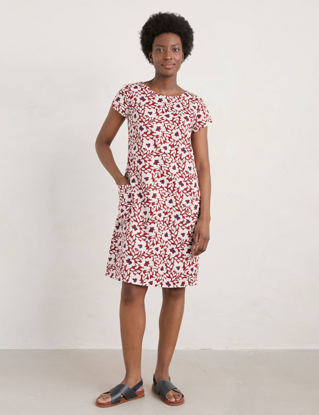 Linen Rich Floral Knee Length Shift Dress image 1