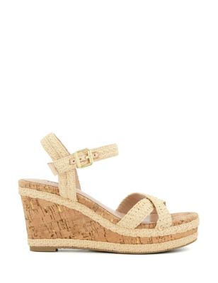Dune London Women's Woven Crossover Ankle Strap Wedge Sandals - 5 - Natural Mix, Natural Mix