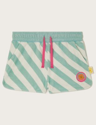 Monsoon Girl's Cotton Rich Striped Shorts (3-13 Yrs) - 5-6 Y - Green, Green