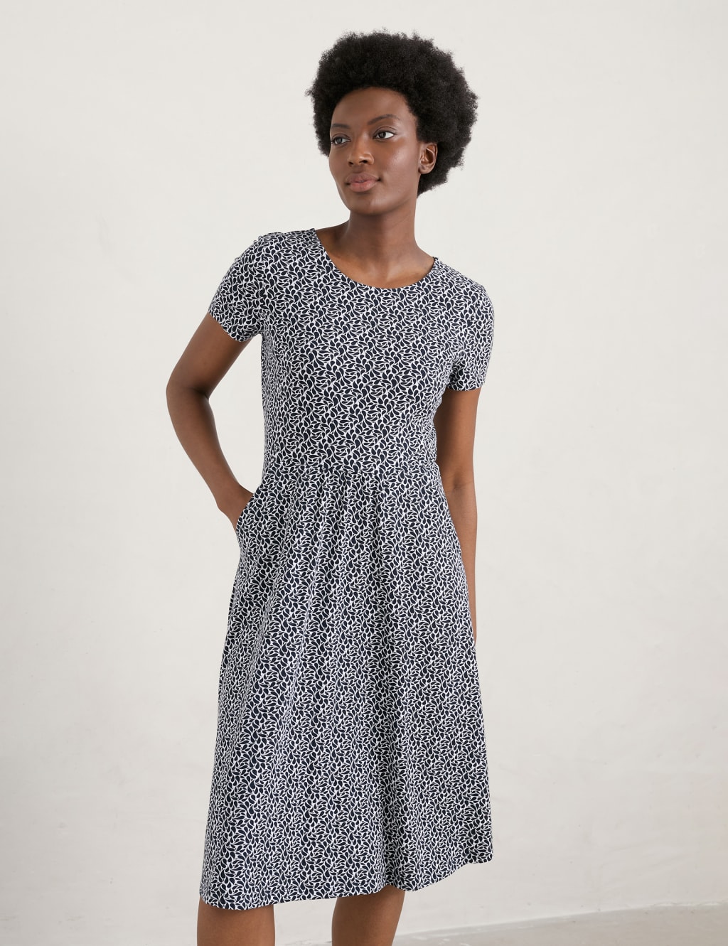 Cotton Rich Printed Knee Length Skater Dress image 1