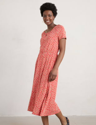 Seasalt Cornwall Womens Floral Midi Waisted Dress - 8 - Red Mix, Red Mix