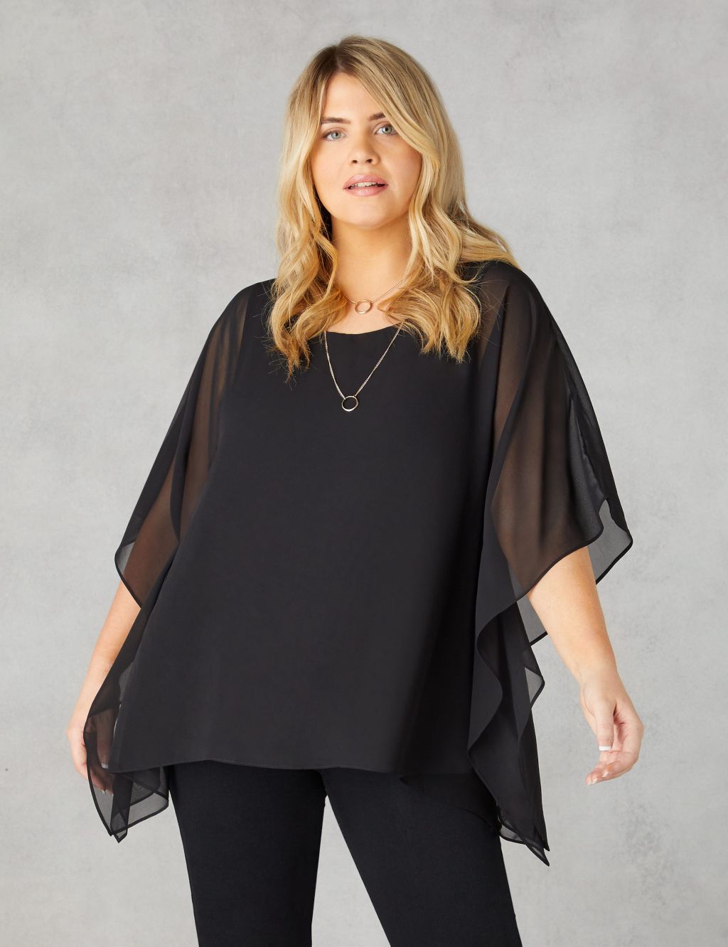 Round Neck Relaxed Hanky Hem Overlay Top