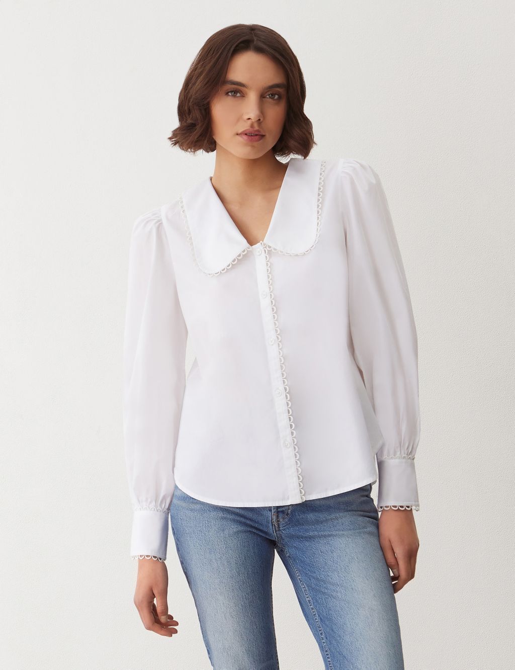 Pure Cotton Collared Lace Detail Shirt