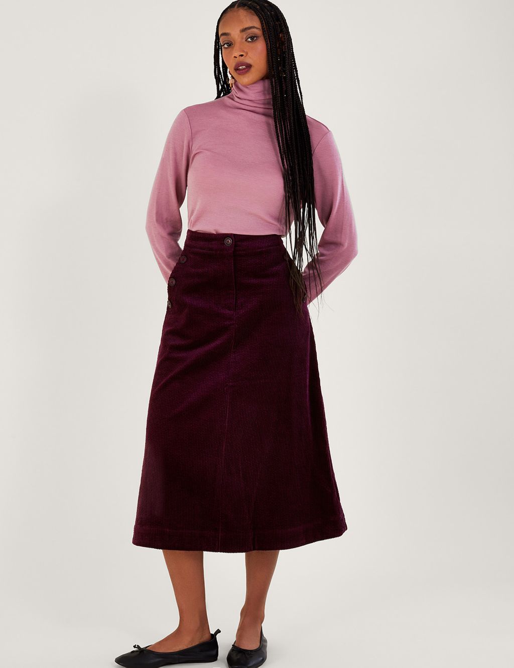 Cord Midi A-Line Skirt image 1