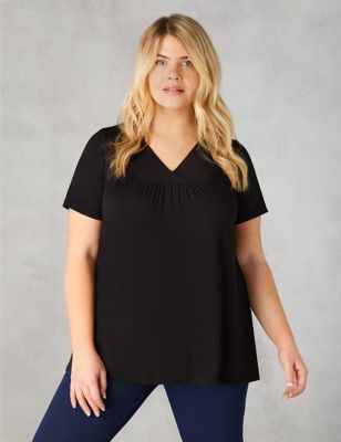 Live Unlimited London Womens Jersey V-Neck Relaxed Top - 20 - Black, Black