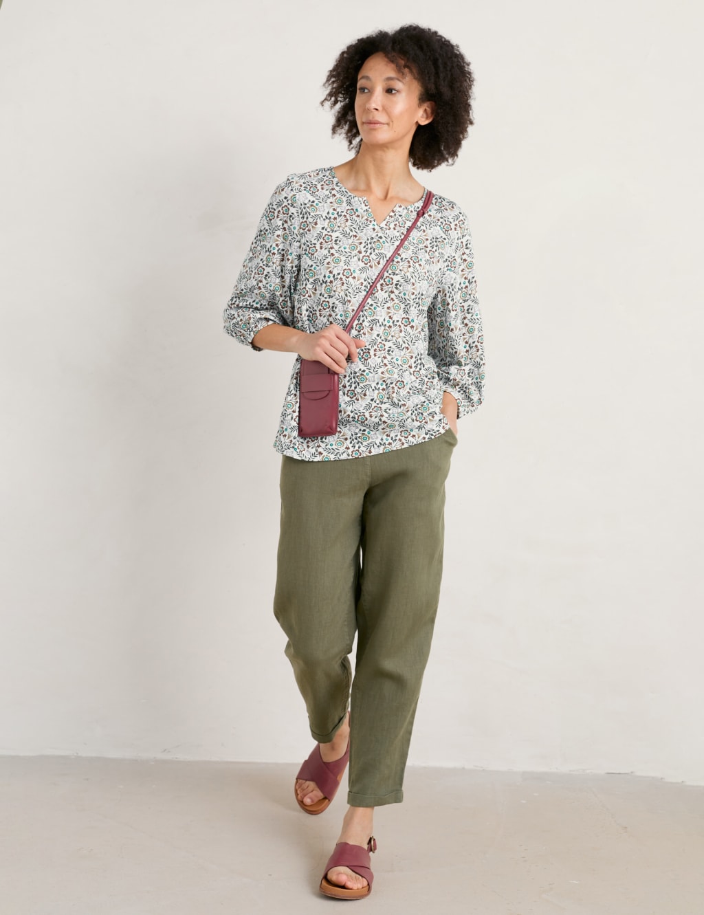 Organic Cotton Floral Notch Neck Blouse image 1