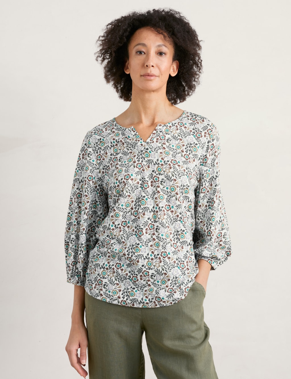 Organic Cotton Floral Notch Neck Blouse image 2