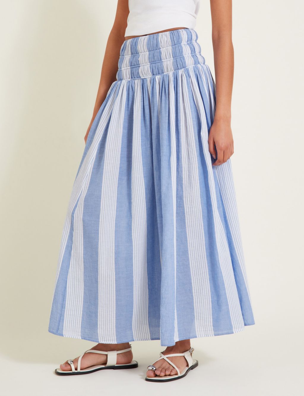 Pure Cotton Striped Maxi A-Line Skirt