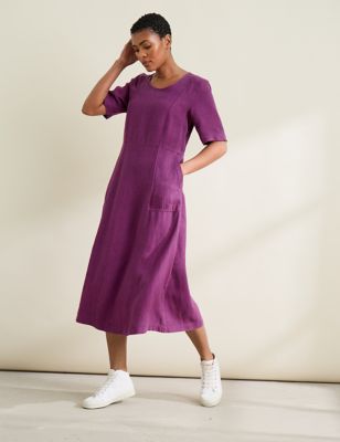 Seasalt Cornwall Womens Pure Linen Midaxi Waisted Dress - 8 - Purple, Purple