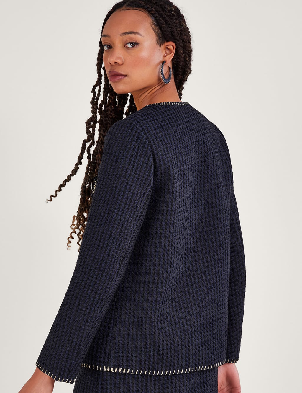 Tweed Textured Collarless Blazer image 2