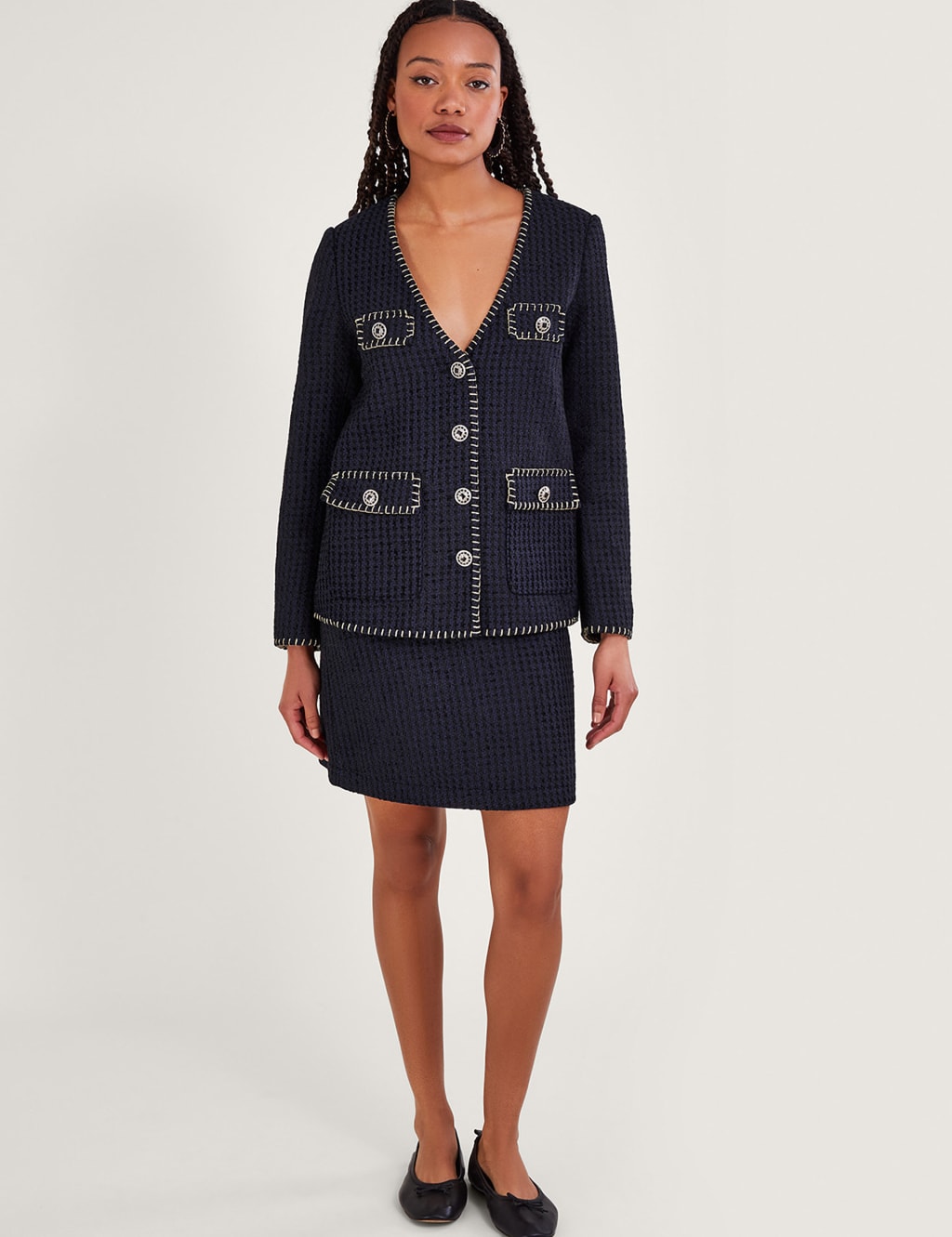 Tweed Textured Collarless Blazer image 3