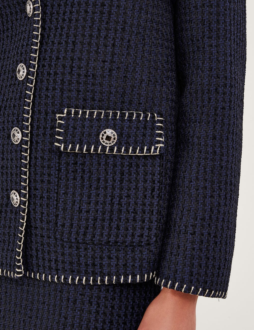 Tweed Textured Collarless Blazer image 4