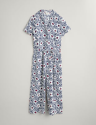 Seasalt Cornwall Womens Pure Linen Floral Cropped Jumpsuit - 26-28 - Navy Mix, Navy Mix