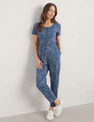 Seasalt Cornwall Womens Jersey Floral Belted Jumpsuit - 26-28 - Navy Mix, Navy Mix