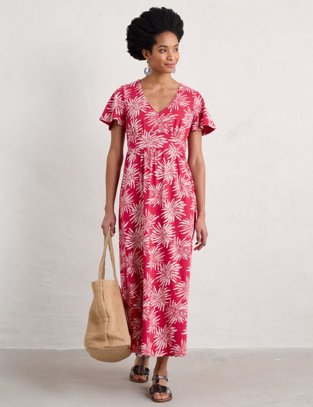 Pure Cotton Floral V-Neck Maxi Dress