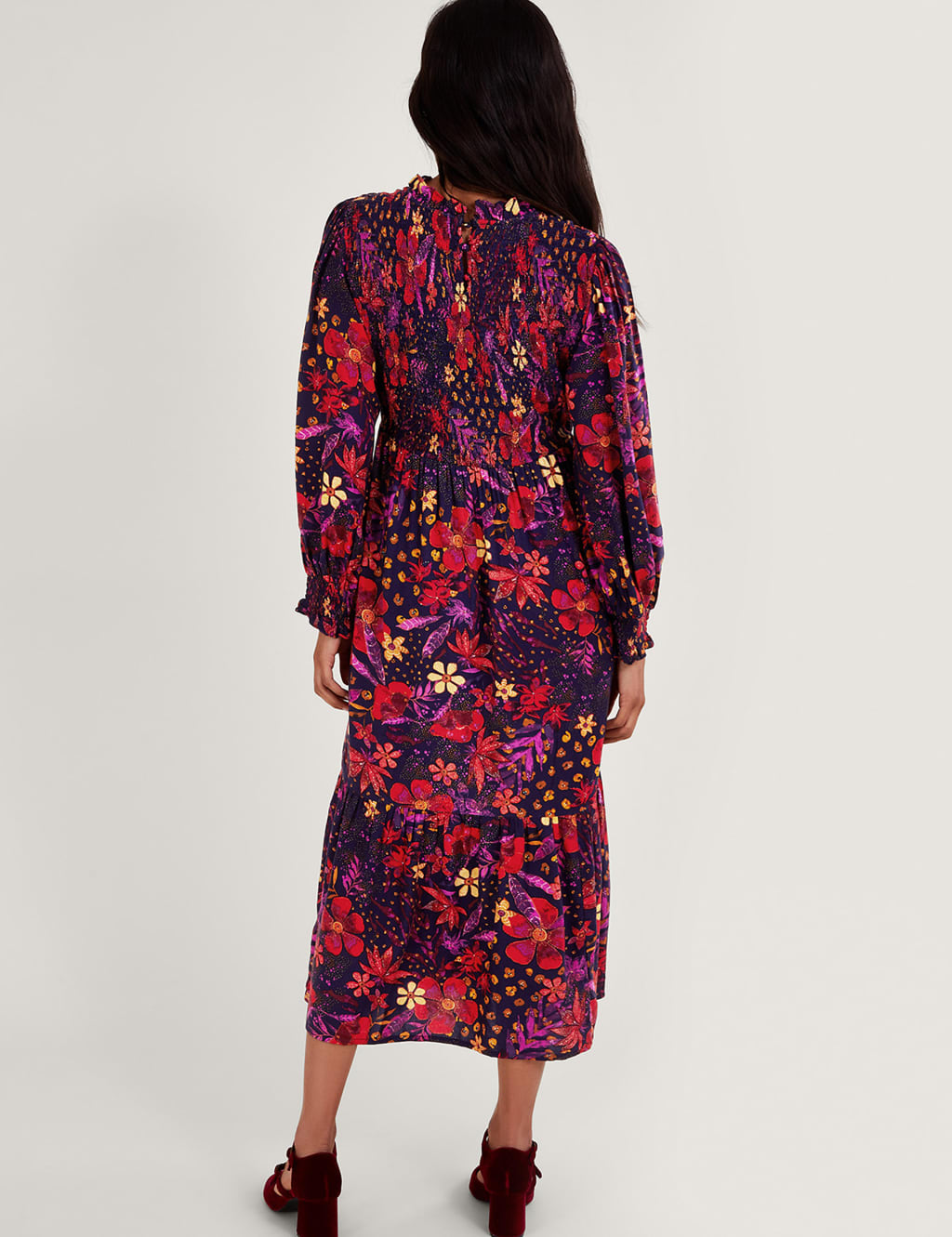 Floral High Neck Midi Smock Dress image 3