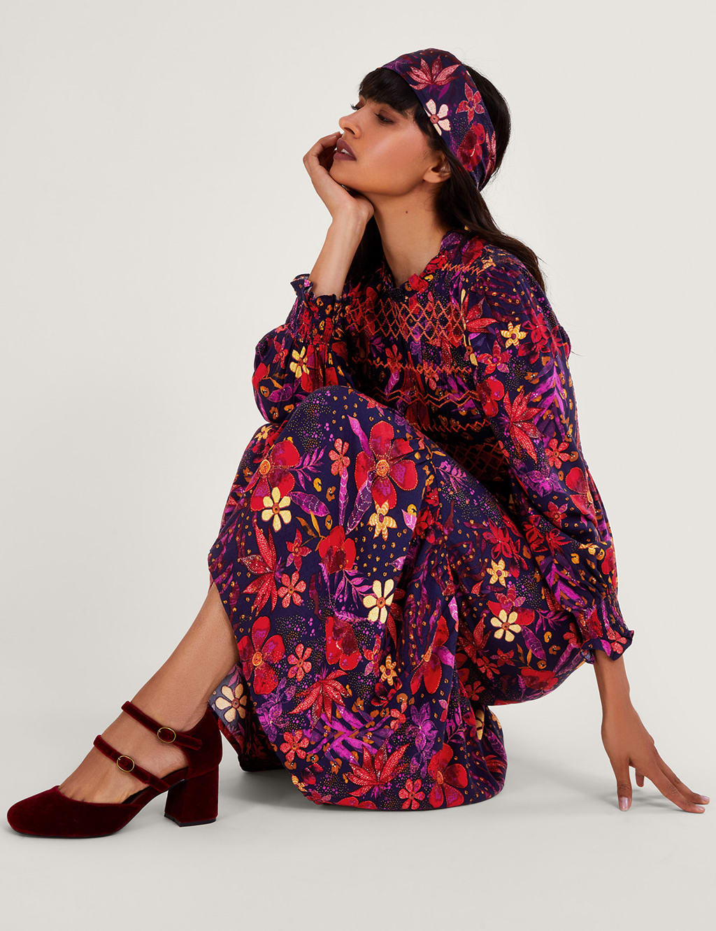 Floral High Neck Midi Smock Dress image 4