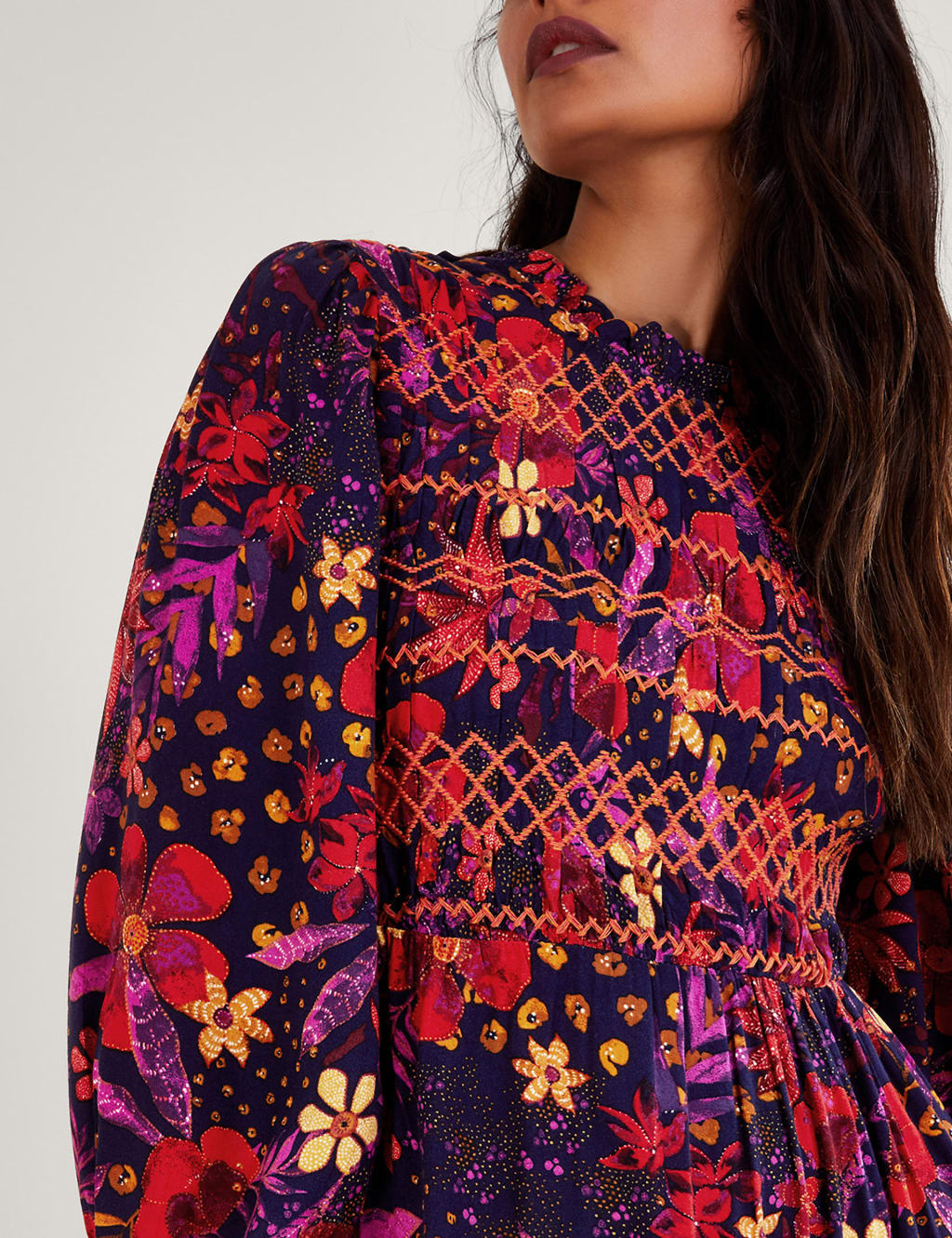 Floral High Neck Midi Smock Dress image 5