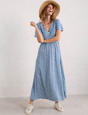 Seasalt Cornwall Women's Pure Cotton Floral V-Neck Maxi Dress - 18 - Blue Mix, Blue Mix