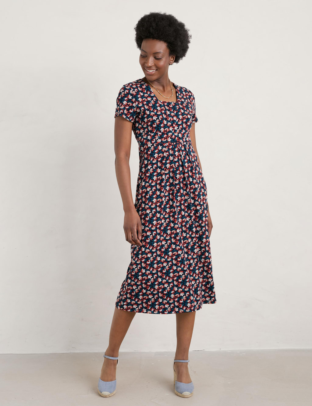 Floral V-Neck Midi Waisted Dress image 1
