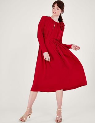 Monsoon Womens Crew Neck Midaxi Waisted Dress - 8 - Red, Red
