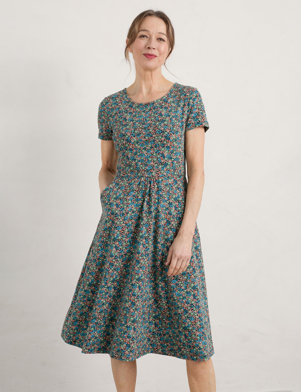 Cotton Rich Floral Knee Length Skater Dress image 2