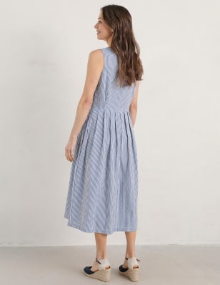 Seasalt Cornwall Womens Organic Cotton Striped Midi Waisted Dress - 26-28 - Blue Mix, Blue Mix